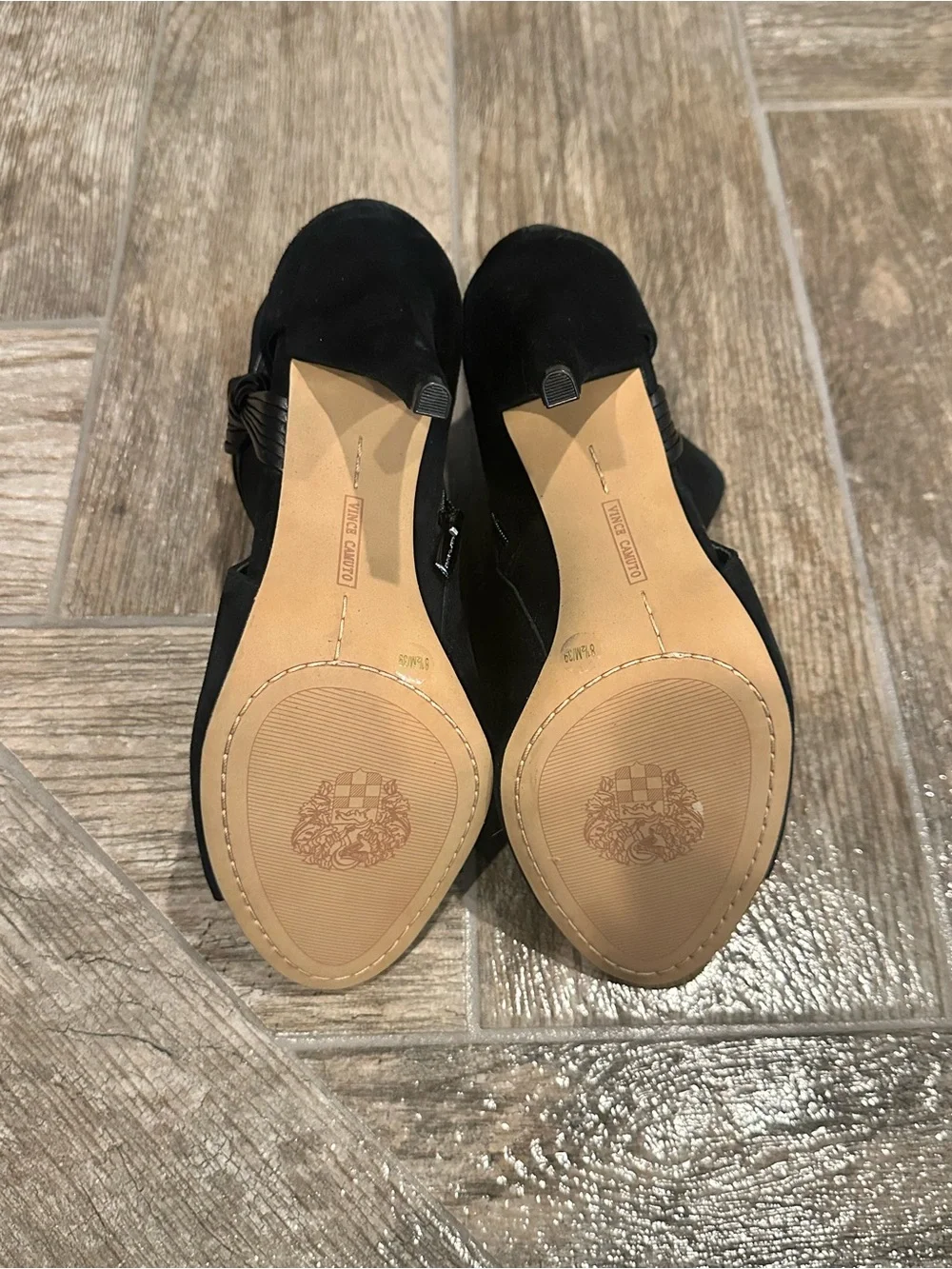 Vince Camuto Black Suede Open-Toe Ankle Booties